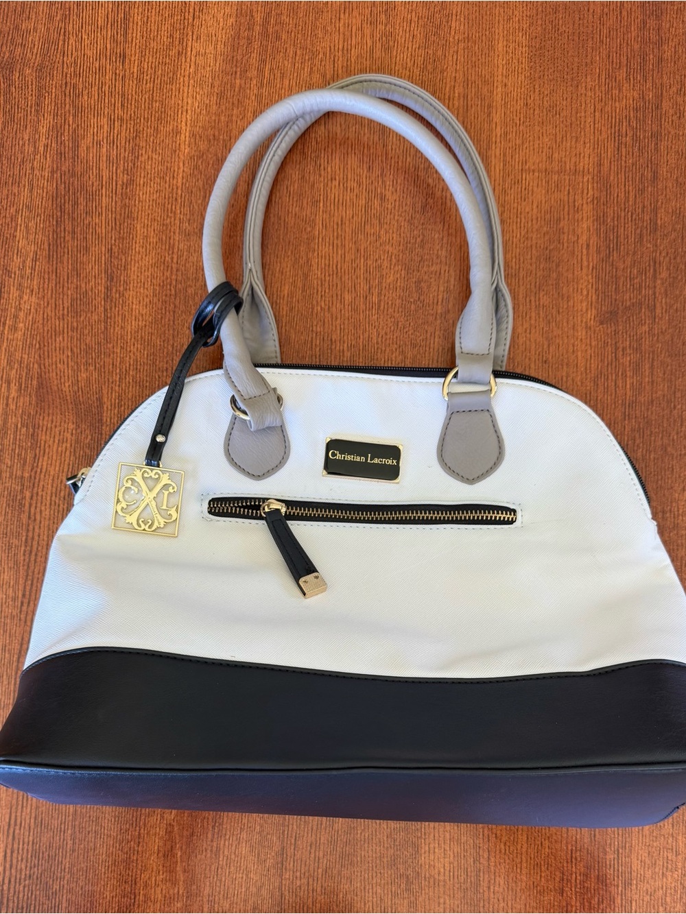 Christian Lacroix White, Black & Gray Structured Leather Satchel